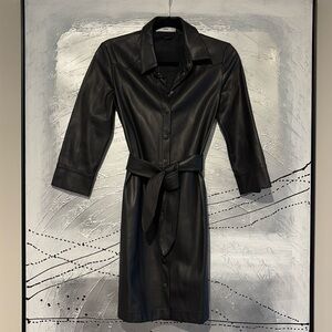 Mango Faux Leather Belted Shirt Dress Size 2 Black